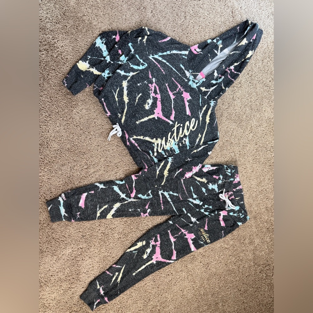 Justice Black Hoodie and Joggers with Colorful Patterns